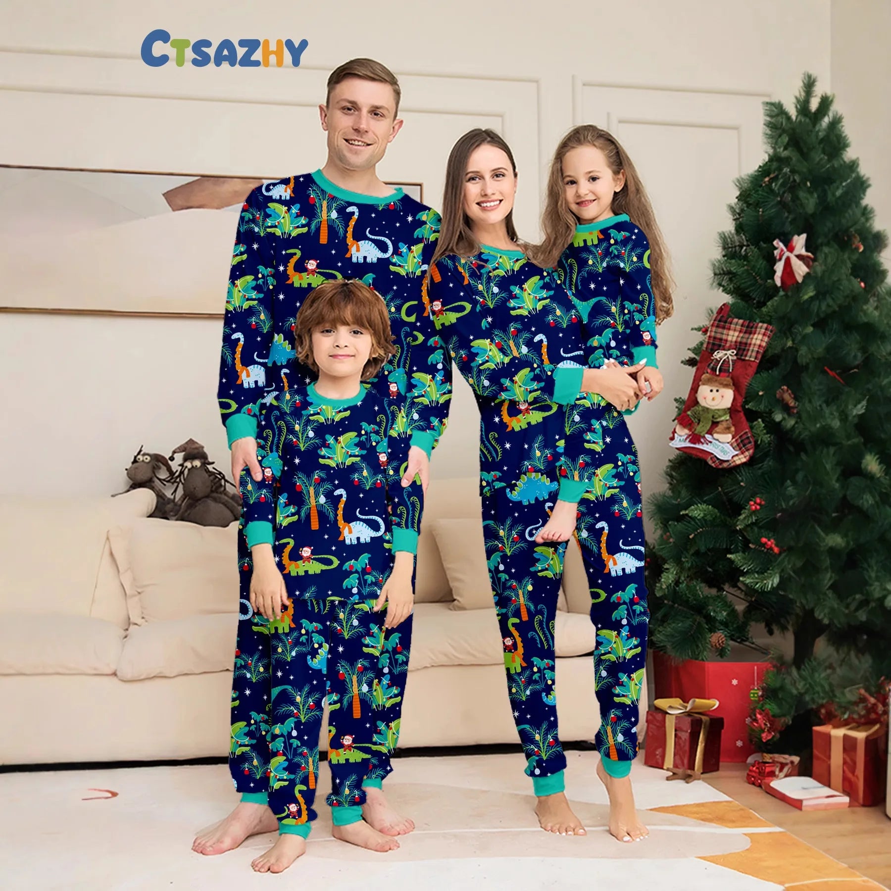 🎅 Xmas Matching Family Pajamas 2025 – Green Reindeer Print PJs for Adults, Kids, Baby & Pets