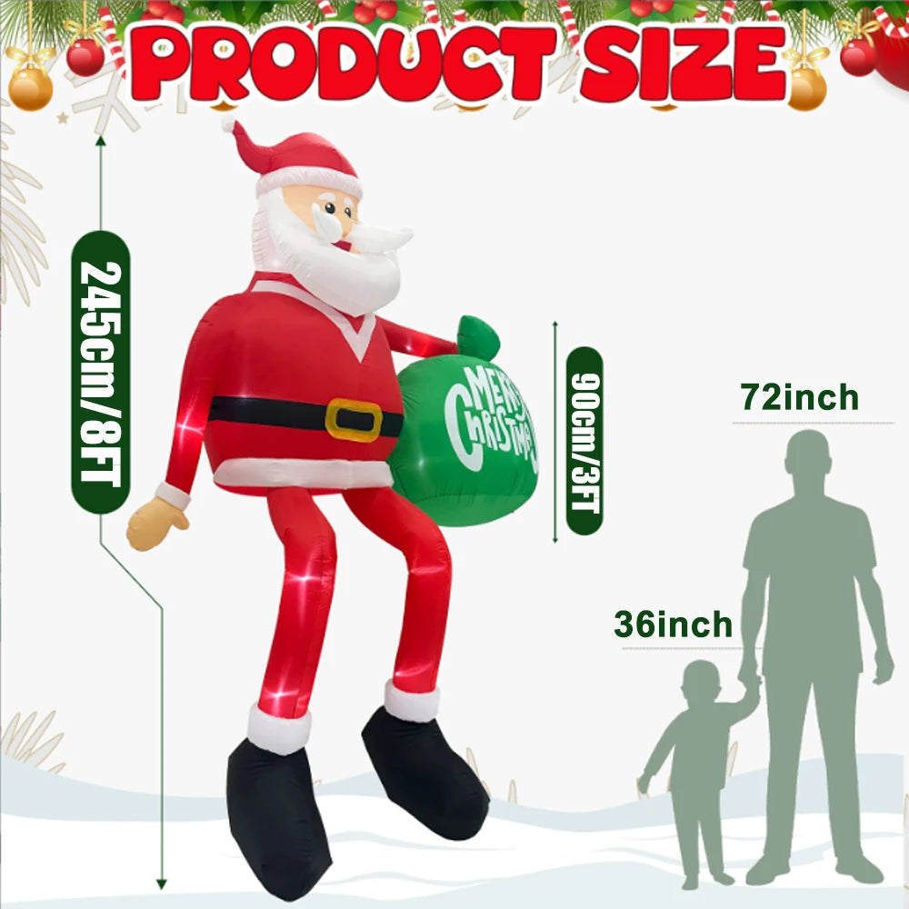 🎅 8FT Inflatable Santa Claus with LEDs – Giant Outdoor Christmas Decoration for Yard & Garden Display