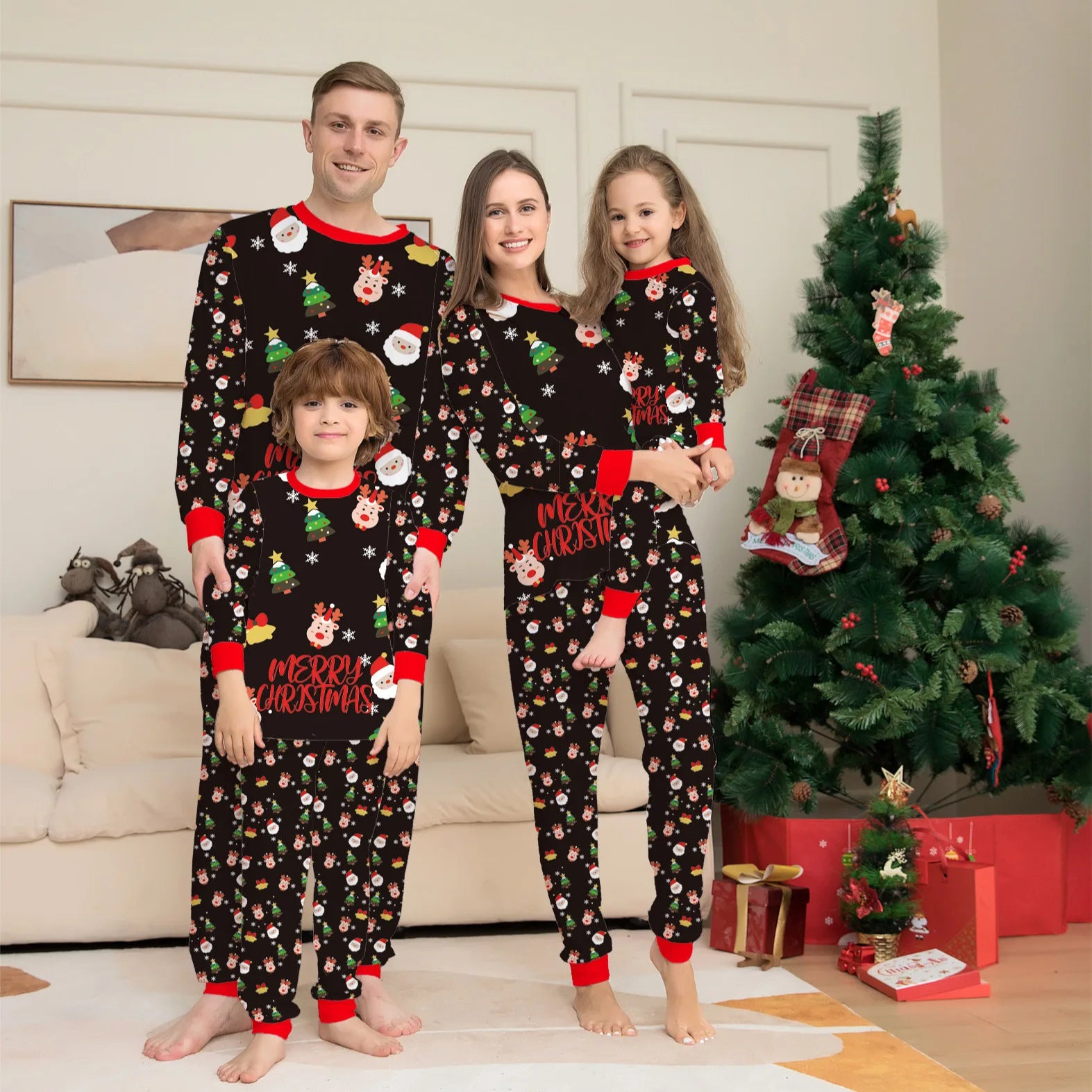 🎅 Xmas Matching Family Pajamas 2025 – Green Reindeer Print PJs for Adults, Kids, Baby & Pets