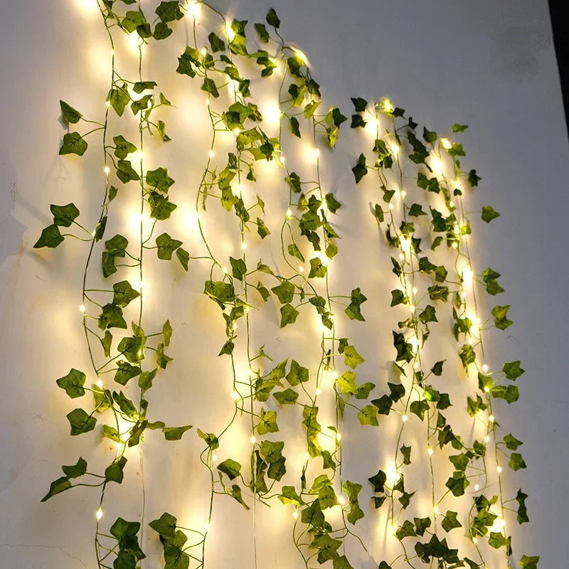 Flower & Green Leaf String Lights – Battery Fairy Vine Garland for Christmas, Wedding & Home Décor