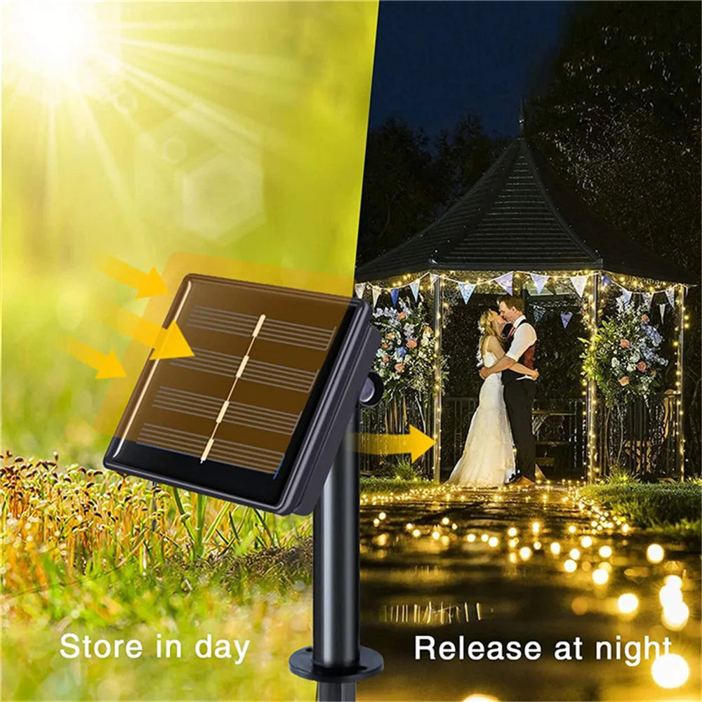 ✨ Solar Christmas Fairy Lights – 300 LED Waterproof Curtain Garland for Magical Outdoor Décor