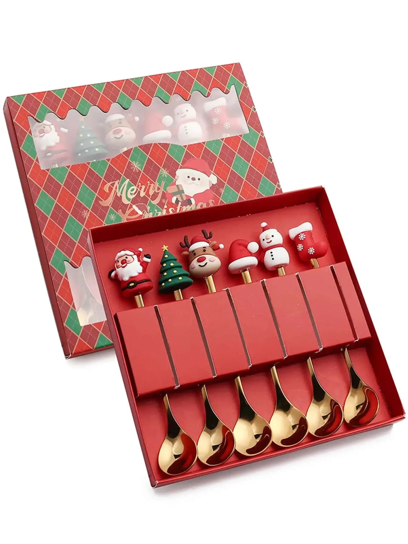 2/4/6Pcs Christmas Fork & Spoon Set – Stainless Steel Santa Tableware for Coffee, Tea & Dessert