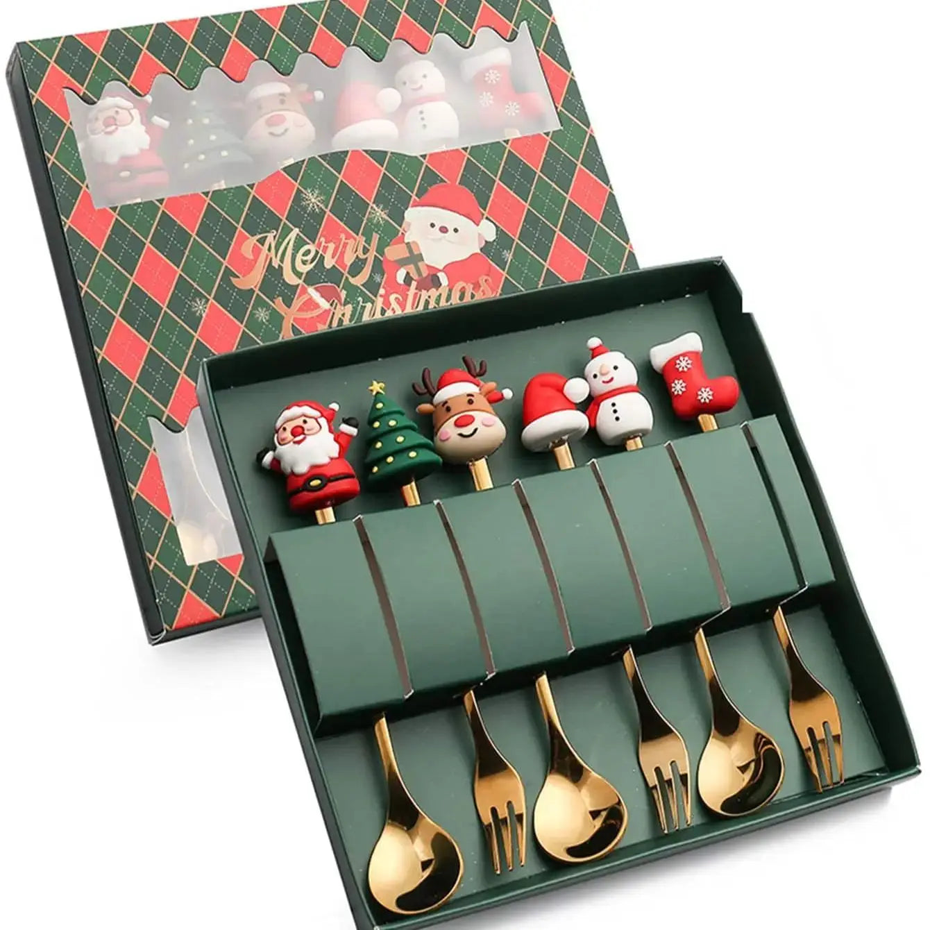 2/4/6Pcs Christmas Fork & Spoon Set – Stainless Steel Santa Tableware for Coffee, Tea & Dessert