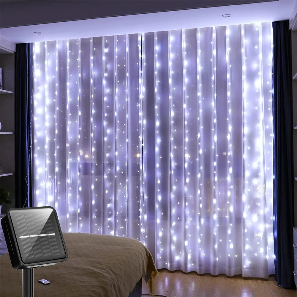 ✨ Solar Christmas Fairy Lights – 300 LED Waterproof Curtain Garland for Magical Outdoor Décor