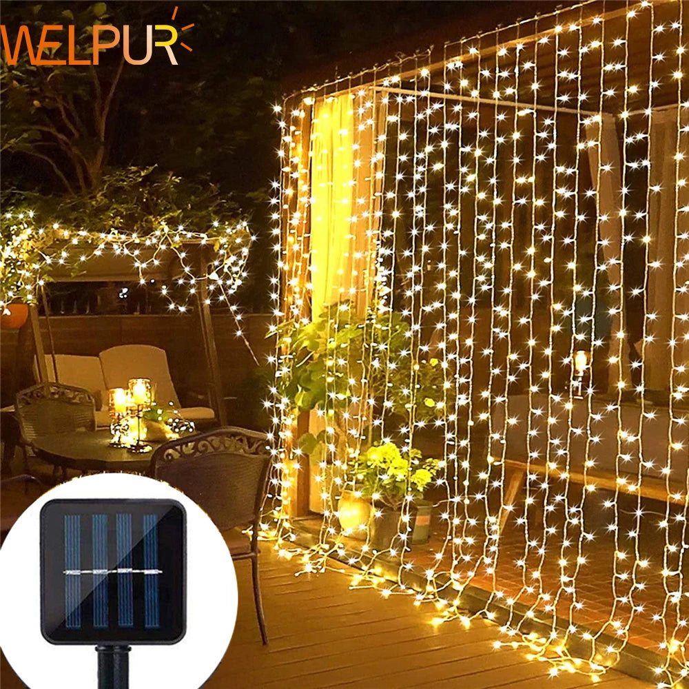 ✨ Solar Christmas Fairy Lights – 300 LED Waterproof Curtain Garland for Magical Outdoor Décor