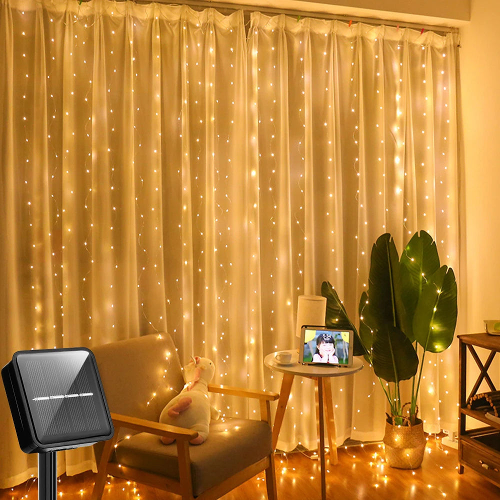 ✨ Solar Christmas Fairy Lights – 300 LED Waterproof Curtain Garland for Magical Outdoor Décor