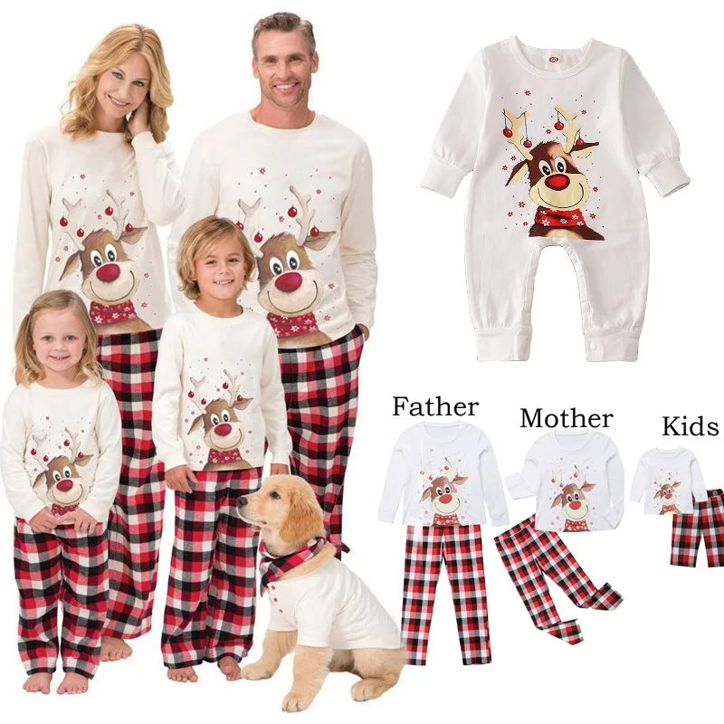 🎄 Family Matching Christmas Pajamas – Deer Print Sleepwear for Adults, Kids, Baby & Pets🐾