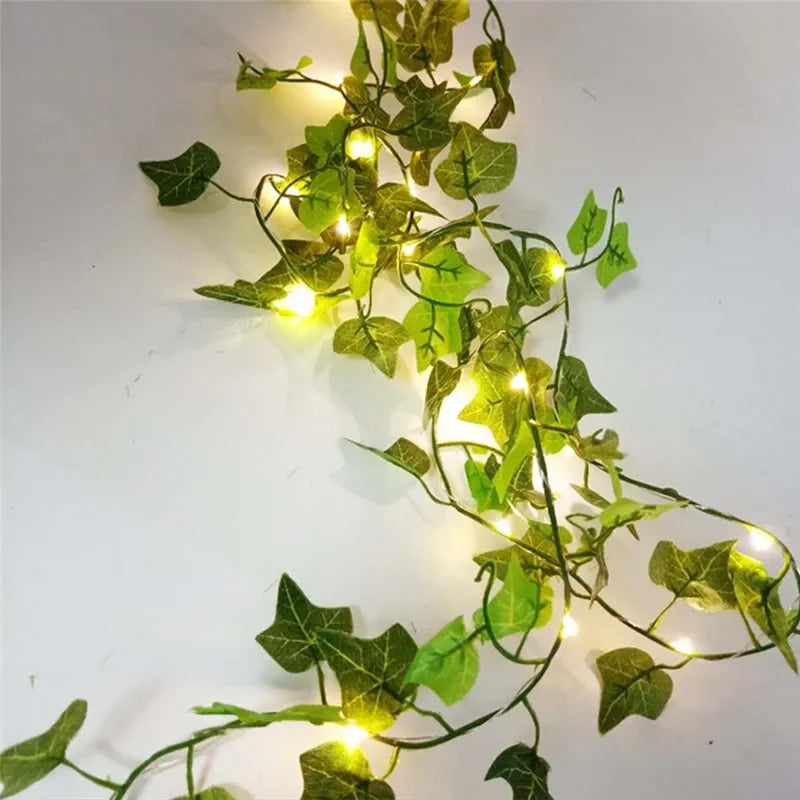 Flower & Green Leaf String Lights – Battery Fairy Vine Garland for Christmas, Wedding & Home Décor