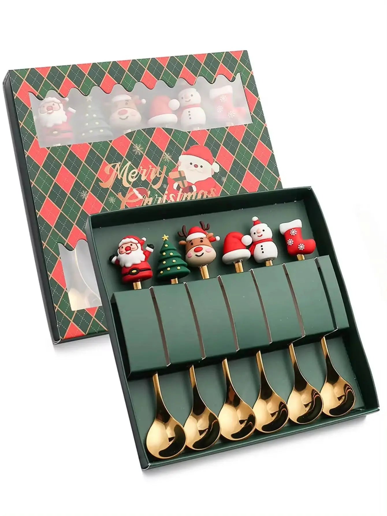 2/4/6Pcs Christmas Fork & Spoon Set – Stainless Steel Santa Tableware for Coffee, Tea & Dessert