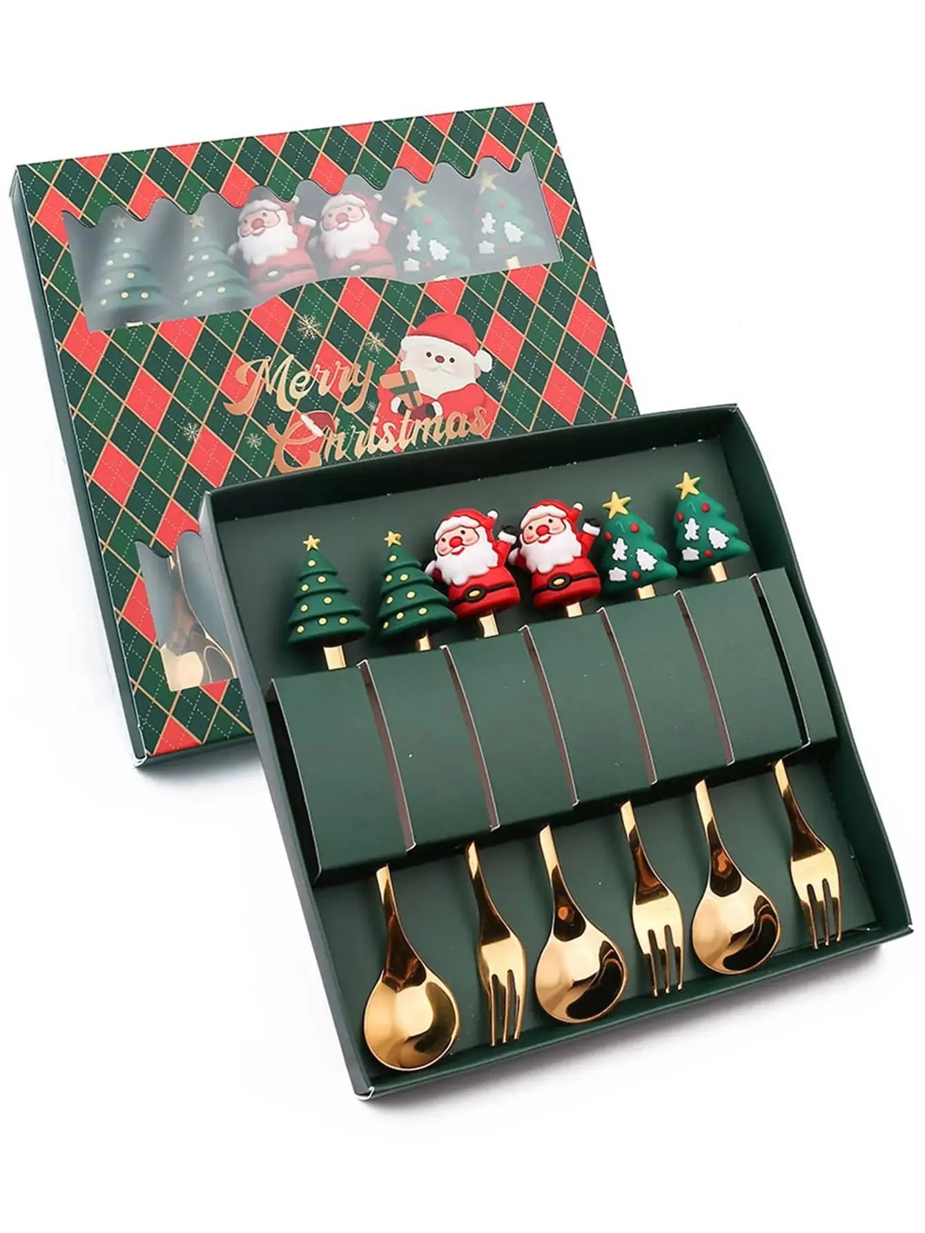 2/4/6Pcs Christmas Fork & Spoon Set – Stainless Steel Santa Tableware for Coffee, Tea & Dessert