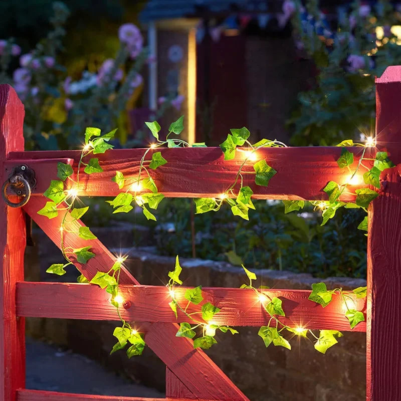 Flower & Green Leaf String Lights – Battery Fairy Vine Garland for Christmas, Wedding & Home Décor