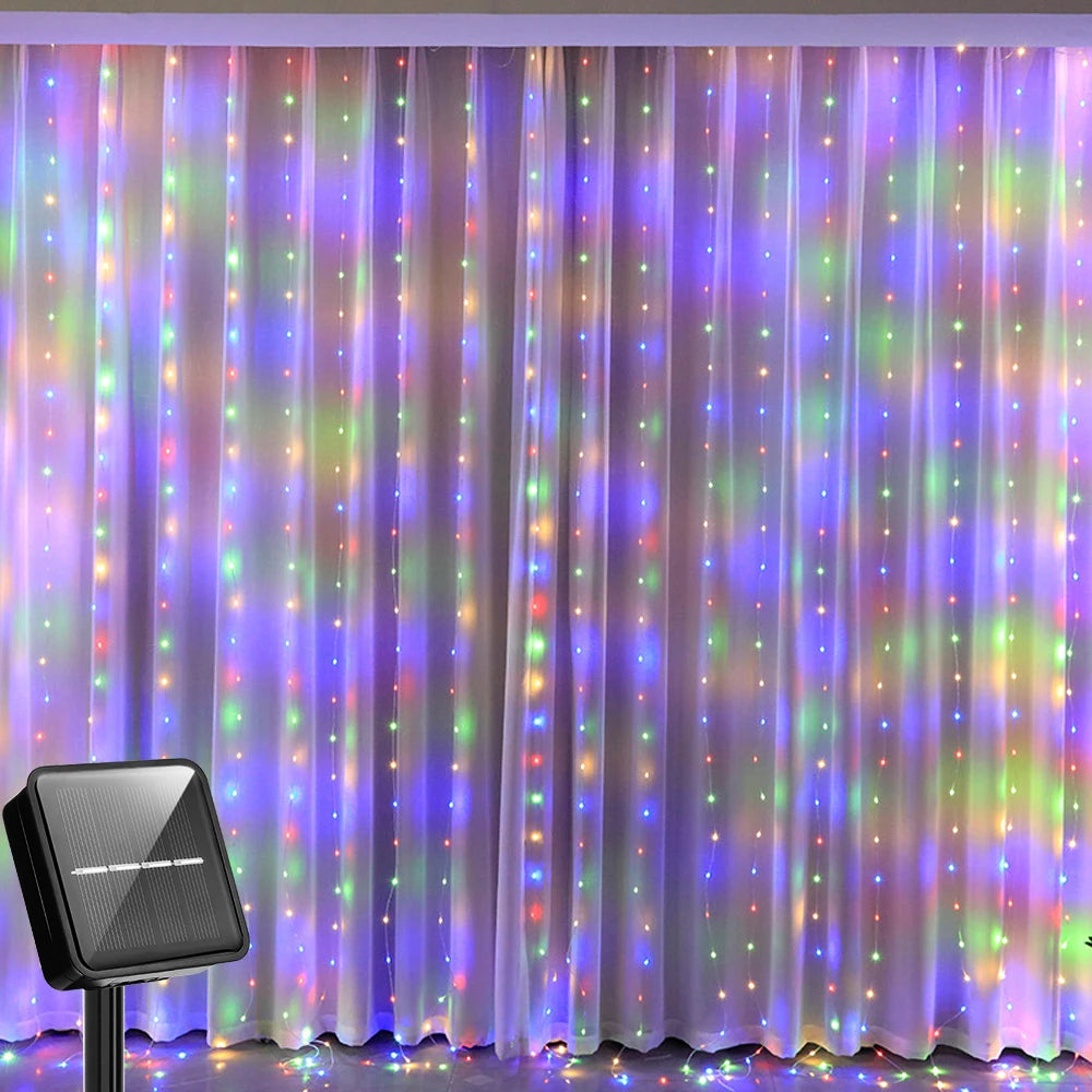 ✨ Solar Christmas Fairy Lights – 300 LED Waterproof Curtain Garland for Magical Outdoor Décor