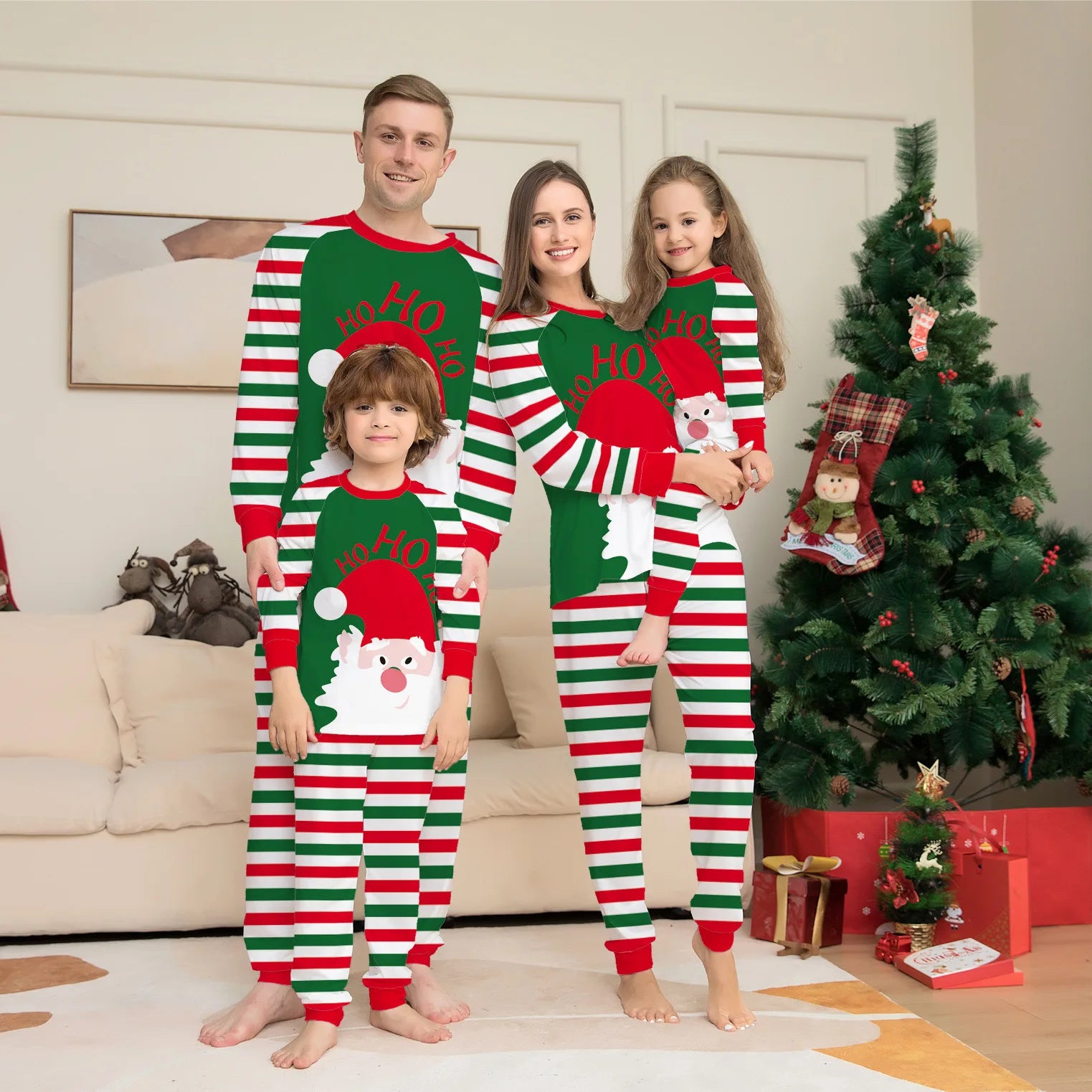 🎅 Xmas Matching Family Pajamas 2025 – Green Reindeer Print PJs for Adults, Kids, Baby & Pets