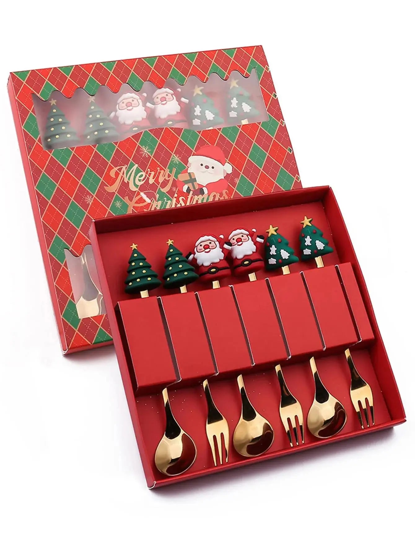 2/4/6Pcs Christmas Fork & Spoon Set – Stainless Steel Santa Tableware for Coffee, Tea & Dessert