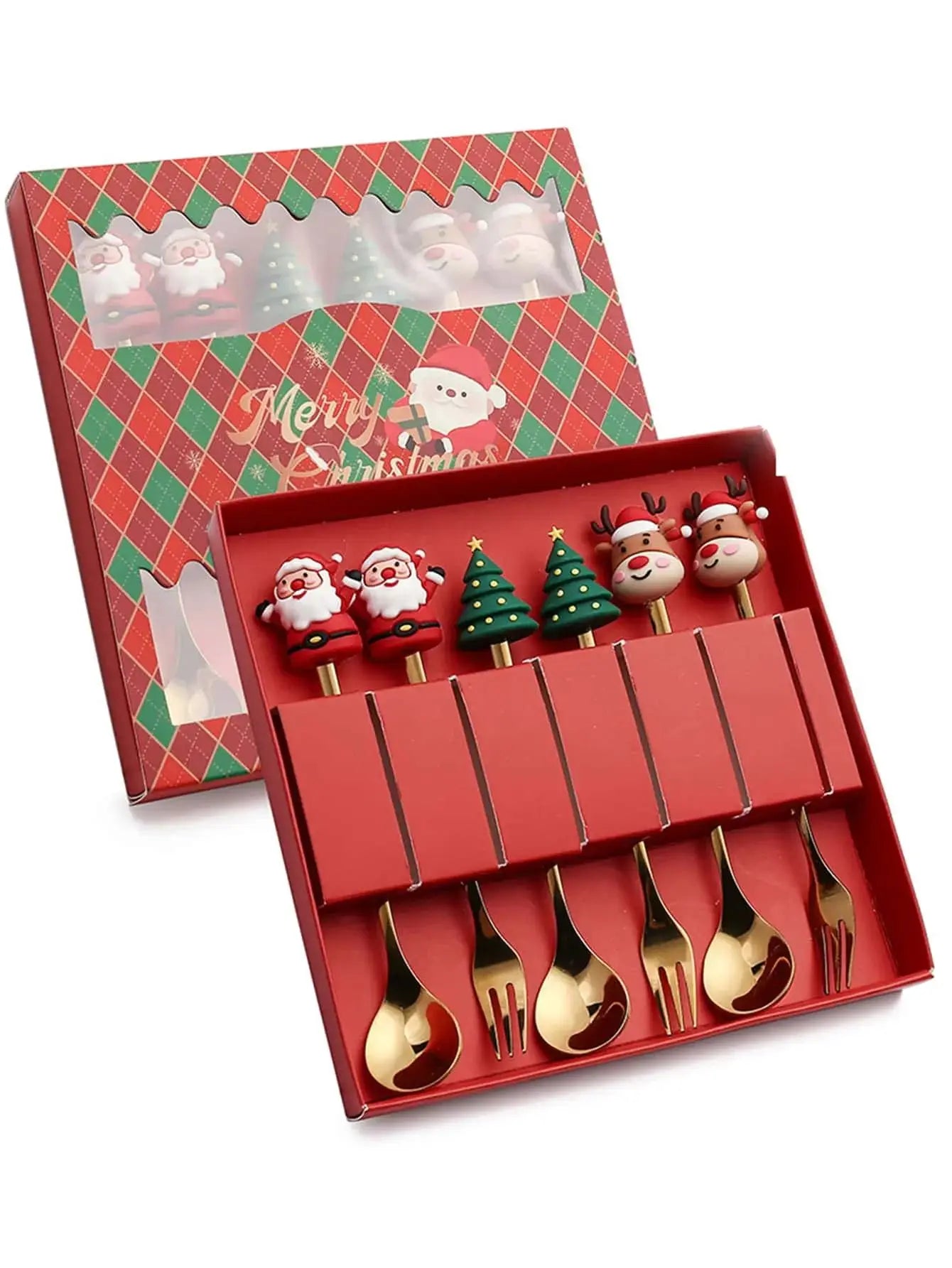 2/4/6Pcs Christmas Fork & Spoon Set – Stainless Steel Santa Tableware for Coffee, Tea & Dessert