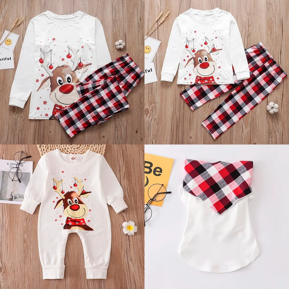🎄 Family Matching Christmas Pajamas – Deer Print Sleepwear for Adults, Kids, Baby & Pets🐾