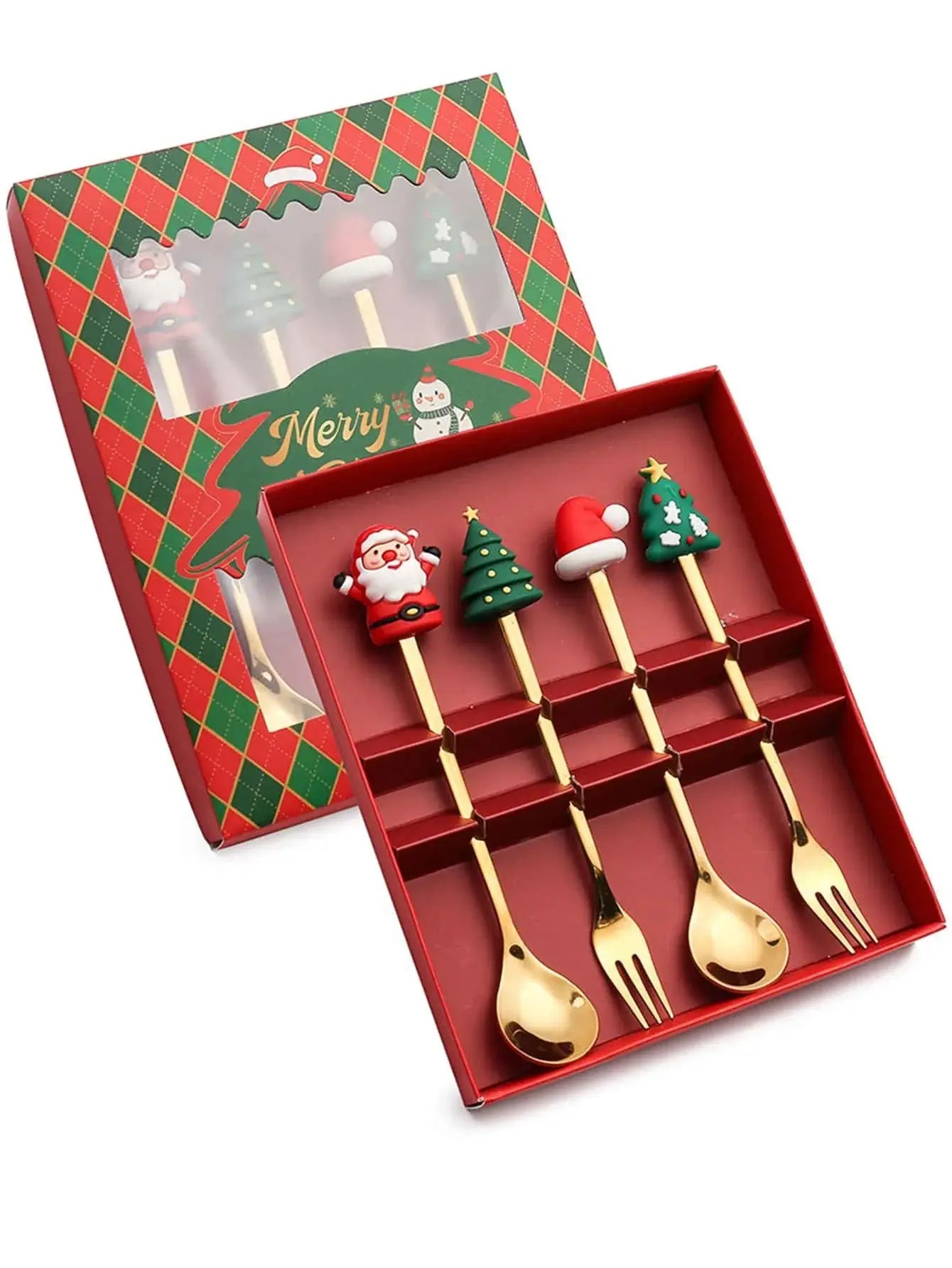 2/4/6Pcs Christmas Fork & Spoon Set – Stainless Steel Santa Tableware for Coffee, Tea & Dessert